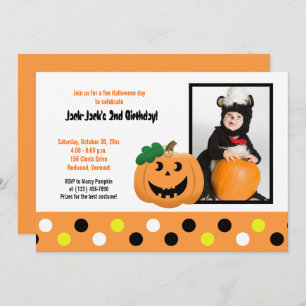 Halloween Pumpkin 5x7 Photo Birthday Invitation Kaart