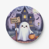 Halloween Pumpkin and Ghost  Papieren Bordje (Voorkant)