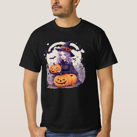 halloween pumpkin and halloween witch bats t-shirt (Voorkant)