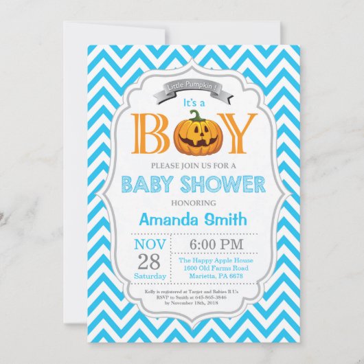Halloween Pumpkin Baby shower Invitation Boy Kaart (Voorkant)
