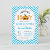 Halloween Pumpkin Baby shower Invitation Boy Kaart (Staand voorkant)
