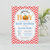 Halloween Pumpkin Baby shower Invitation Boy Kaart (Staand voorkant)