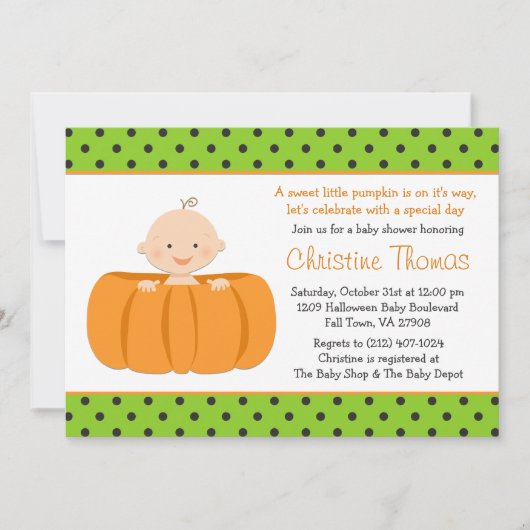 Halloween Pumpkin-Baby shower Uitnodiging (Voorkant)