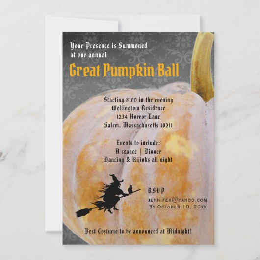 Halloween Pumpkin Ball + Menu Witch Invitation Kaart (Voorkant)