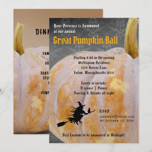 Halloween Pumpkin Ball + Menu Witch Invitation Kaart (Voorkant / Achterkant)