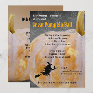 Halloween Pumpkin Ball + Menu Witch Invitation Kaart