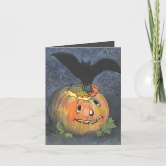 Halloween Pumpkin Bat Folded Note Card Bedankkaart (Voorkant)