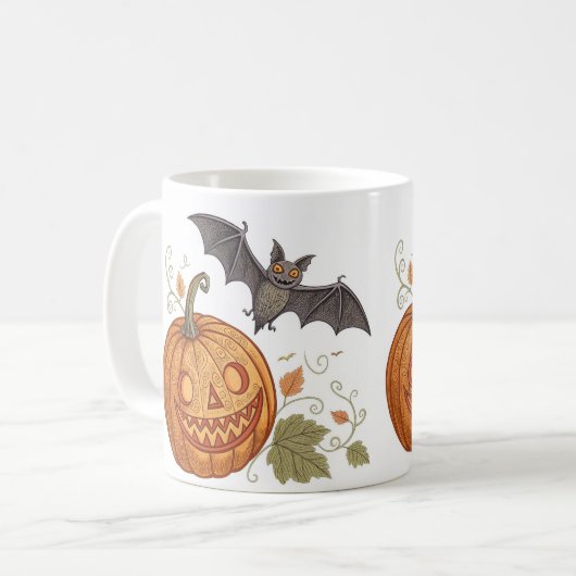 Halloween Pumpkin & Bat Pattern Mok (Voorkant links)