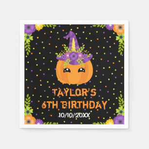 Halloween Pumpkin Birthday Black en Oranje Napkin Servet