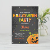 Halloween Pumpkin Birthday Invite Spooktacular Kaart (Staand voorkant)
