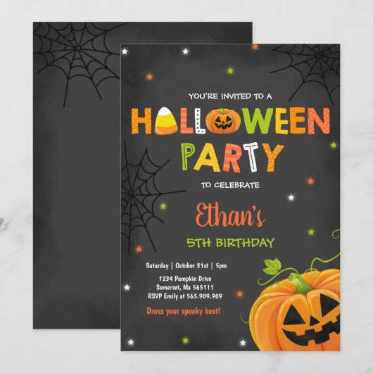 Halloween Pumpkin Birthday Invite Spooktacular Kaart (Voorkant / Achterkant)