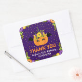 Halloween Pumpkin Birthday Paars Hartelijk dank Vierkante Sticker (Envelop)