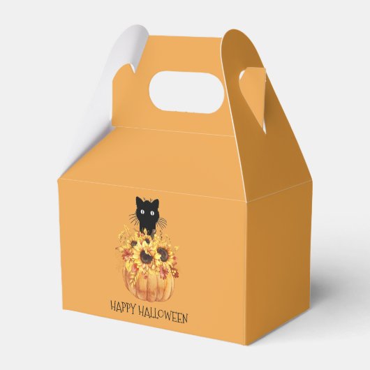 Halloween Pumpkin Black Cat Favor Box Bedankdoosjes (Voorkant Zijde)