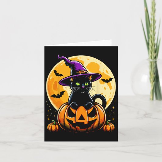 Halloween Pumpkin Black Cat Kaart (Voorkant)