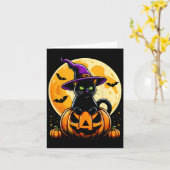 Halloween Pumpkin Black Cat Kaart (Gele Bloem)