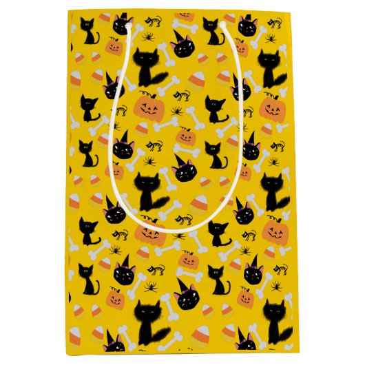 Halloween Pumpkin & Black Cats Gift Bag Medium Cadeauzakje (Voorkant)