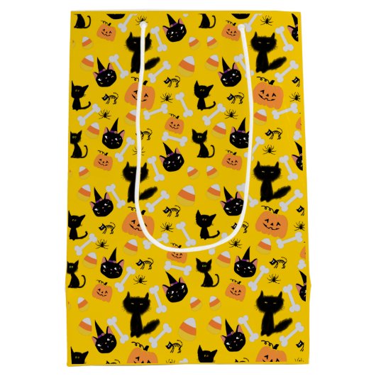 Halloween Pumpkin & Black Cats Gift Bag Medium Cadeauzakje (Achterkant)