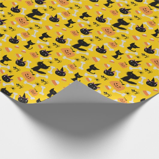 Halloween Pumpkin & Black Cats Gift Wrap Cadeaupapier (Hoek)