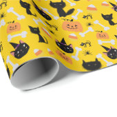 Halloween Pumpkin & Black Cats Gift Wrap Cadeaupapier (Rol Hoek)