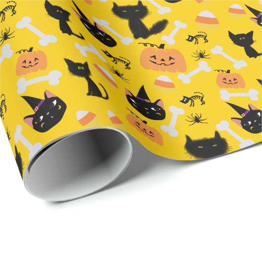 Halloween Pumpkin & Black Cats Gift Wrap Cadeaupapier (Rol Hoek)