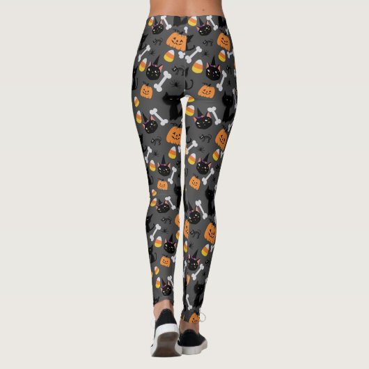 Halloween Pumpkin & Black Cats Naadless Pattern Leggings (Achterkant)