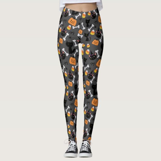 Halloween Pumpkin & Black Cats Naadless Pattern Leggings (Voorkant)