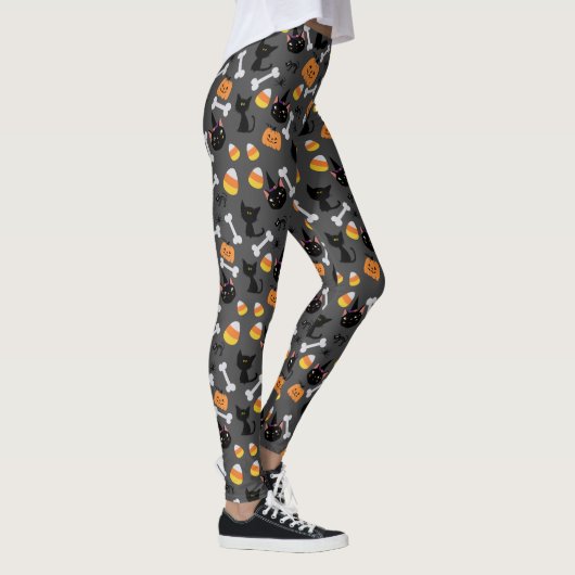 Halloween Pumpkin & Black Cats Naadless Pattern Leggings (Rechts)