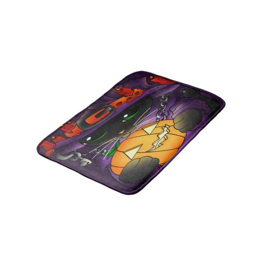 Halloween Pumpkin Black Witch Cat Badmat (Gekanteld)