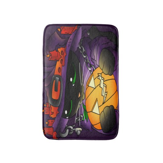 Halloween Pumpkin Black Witch Cat Badmat (Voorkant Verticaal)