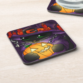 Halloween Pumpkin Black Witch Cat Bier Onderzetter