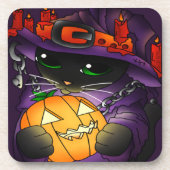 Halloween Pumpkin Black Witch Cat Bier Onderzetter (Voorkant)
