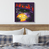 Halloween Pumpkin Black Witch Cat Canvas Afdruk (Insitu (Slaapkamer))