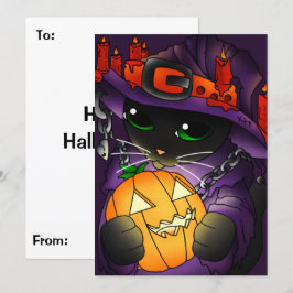 Halloween Pumpkin Black Witch Cat Kaart