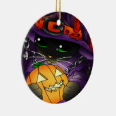 Halloween Pumpkin Black Witch Cat Keramisch Ornament (Rechts)