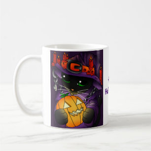 Halloween Pumpkin Black Witch Cat Koffiemok
