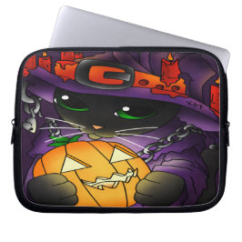 Halloween Pumpkin Black Witch Cat Laptop Sleeve