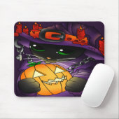Halloween Pumpkin Black Witch Cat Muismat (Met muis)