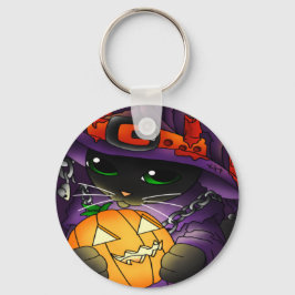 Halloween Pumpkin Black Witch Cat Sleutelhanger