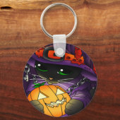 Halloween Pumpkin Black Witch Cat Sleutelhanger (Voorkant)
