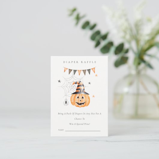 Halloween Pumpkin Boo Diaper Baby shower Raffle Informatiekaartje (Staand voorkant)