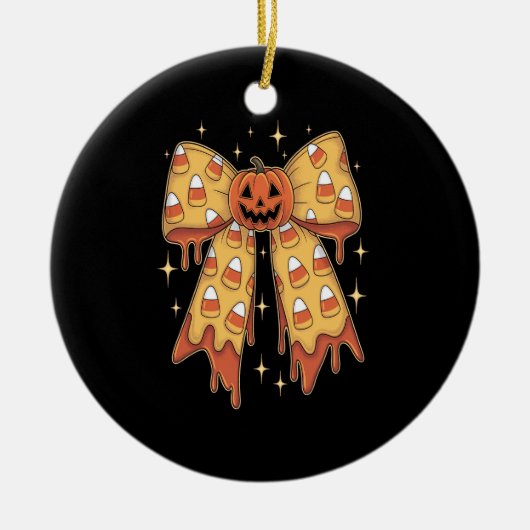 Halloween Pumpkin Bow Candy Corn Keramisch Ornament (Voorkant)