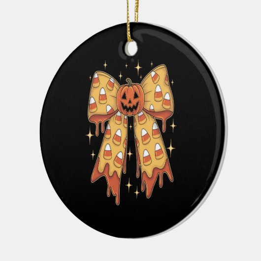 Halloween Pumpkin Bow Candy Corn Keramisch Ornament (Links)