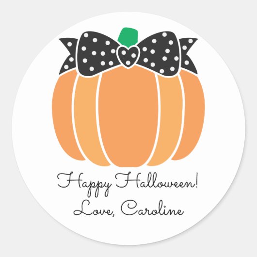 Halloween Pumpkin Bow Girly Favor Treat Bag Ronde Sticker (Voorkant)