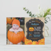 Halloween Pumpkin Boy 1st Birthday Blue Burlap Kaart (Staand voorkant)