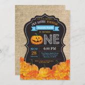 Halloween Pumpkin Boy 1st Birthday Blue Burlap Kaart (Voorkant / Achterkant)