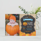 Halloween Pumpkin Boy 1st Birthday Blue Burlap Kaart (Staand voorkant)