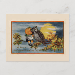 Halloween Pumpkin Boy Owl Tree Branch Moon  Briefkaart