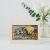 Halloween Pumpkin Boy Owl Tree Branch Moon  Briefkaart (Staand voorkant)