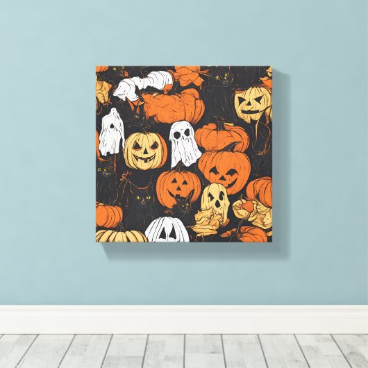 Halloween Pumpkin Canvas Afdruk (Insitu (Houten vloer))