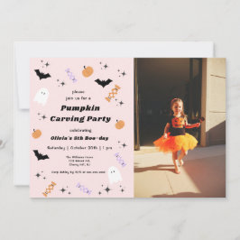 Halloween Pumpkin Carving Birthday Invitation Kaart